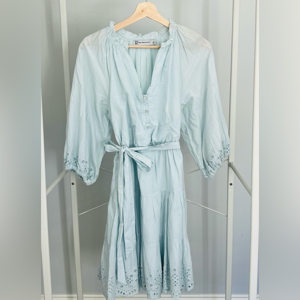 New York & Company Light Blue Long Sleeve Dress